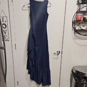 PrettyLittleThing Navy woven Boat Neck Side Split Maxi Dress NWT Size 8